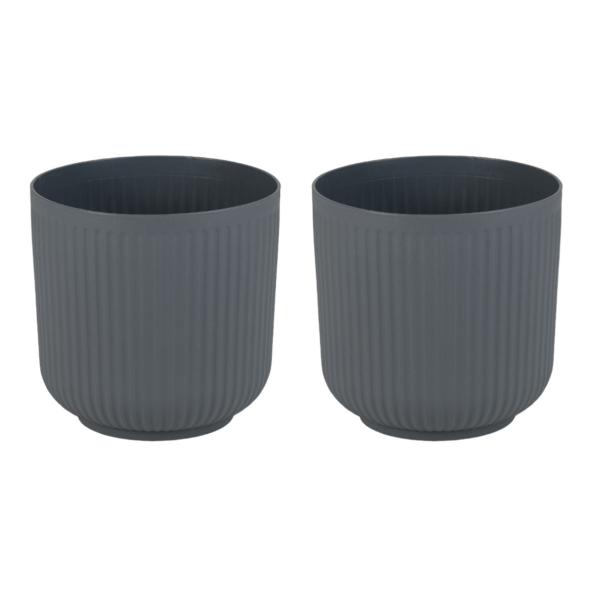 Round Plastic Planters Set of 2 with Optional Drainage System-Grey