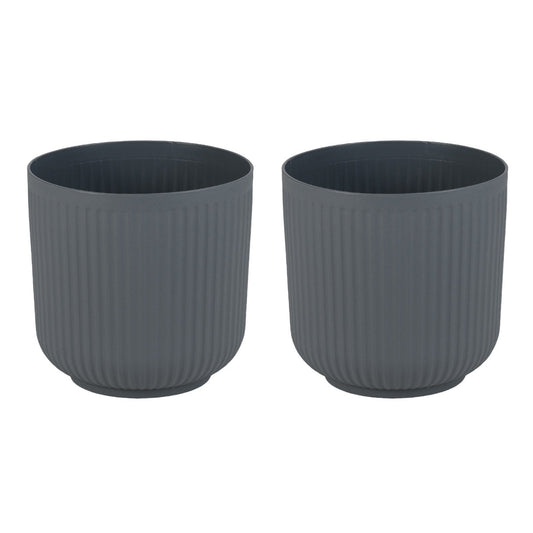 Round Plastic Planters Set of 2 with Optional Drainage System-Grey