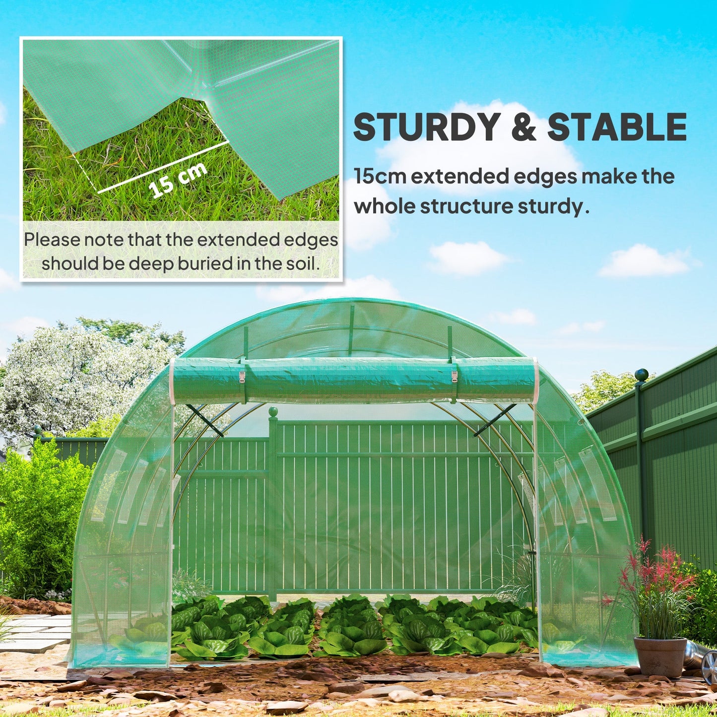 Outsunny 4 x 3 x 2m Polytunnel Greenhouse Replacement Cover ONLY Winter Garden Plant PE Cover for Tunnel Walk-in Greenhouse with Roll-up Windows Door Outdoor, Green