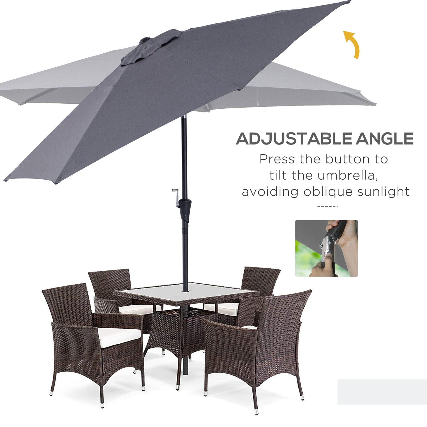 Outsunny 2.6M Garden Parasol Umbrella with Tilt and Crank, Outdoor Sun Parasol Sunshade Shelter with Aluminium Frame, Grey