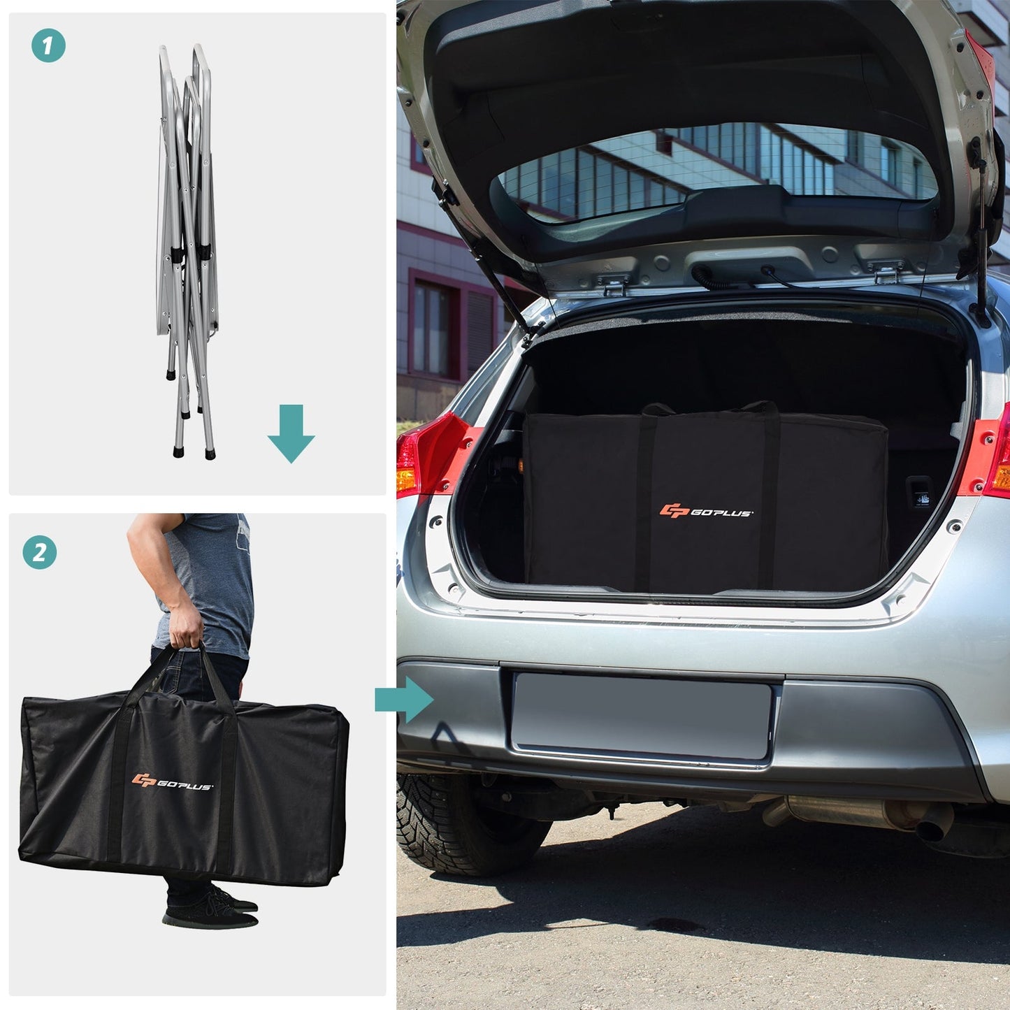 Folding Camping Table with Storage Lower Shelf & Hook & Carry Bag