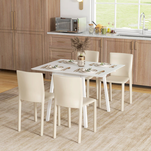 HOMCOM Solid Wood Folding Dining Table, Drop Leaf Table for 2-4 People, Rectangle Kitchen Table for Small Space, White