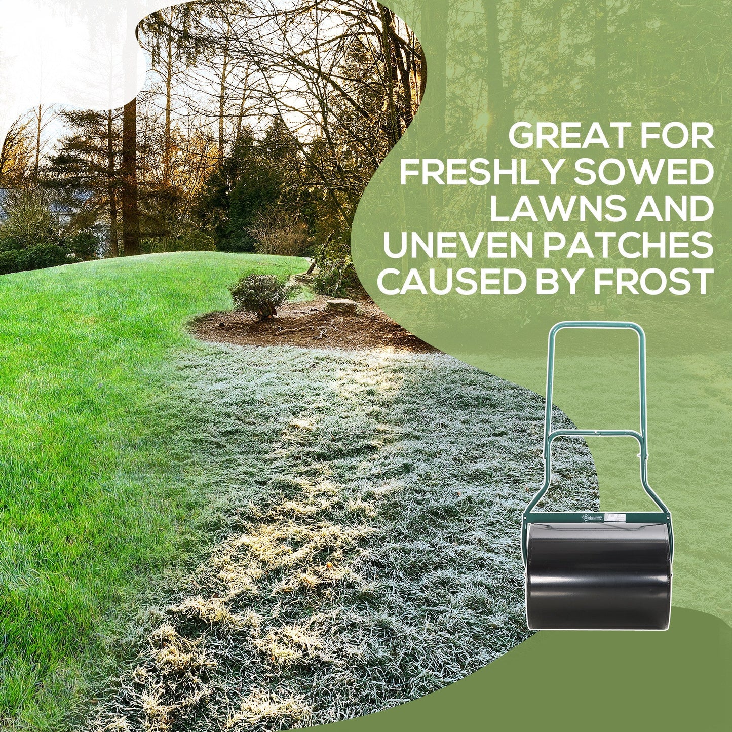 Outsunny φ50cm Steel Garden Lawn Roller Push Pull w/ Fillable Cylinder Water Sand Plug Lawn Flatten Seed Sow Rolling Drum w/ Handle