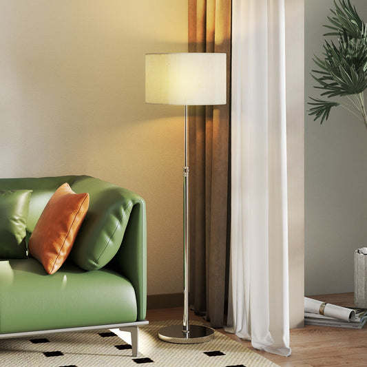 HOMCOM Floor Lamp with Remote, Height Adjustable Standing Lamp with Linen Shade, Dimmable with 3000K-6000K Adjustable Colour Temperatures, Foot Switch for Living Room Bedroom Office, Silver Tone