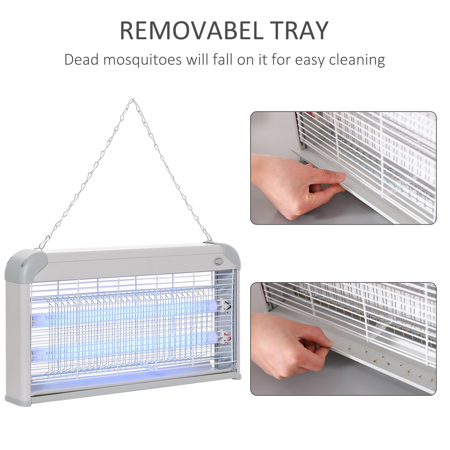 Outsunny Wall Hanging Bug Zapper, 30W Electric Fly Zapper Mosquito Killer, 60ã¡ Coverage Insect Killer, Indoor Outdoor Use, Grey