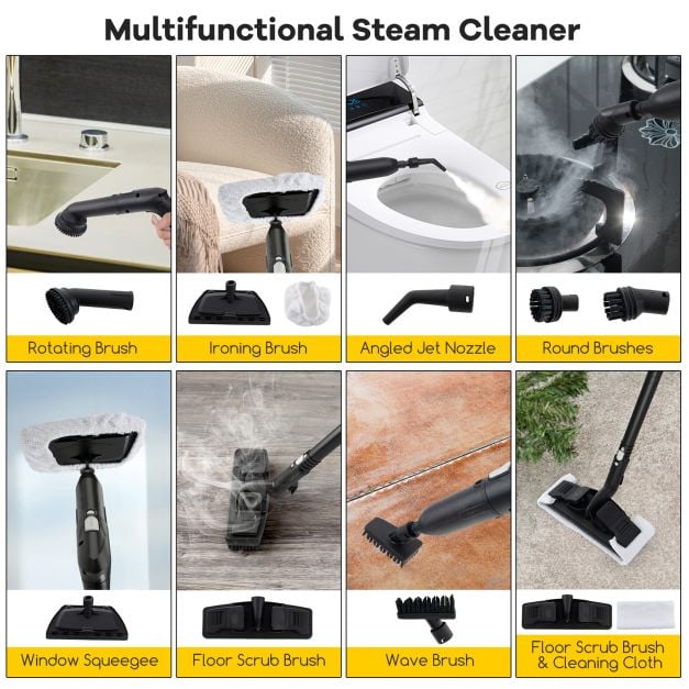 1.8L Steam Cleaner 2000W with 15 Piece Accessory Set-White