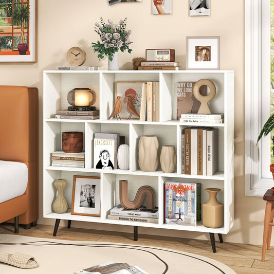 10-Cube Bookcase 120 CM Mid Century Modern Storage Organizer-White