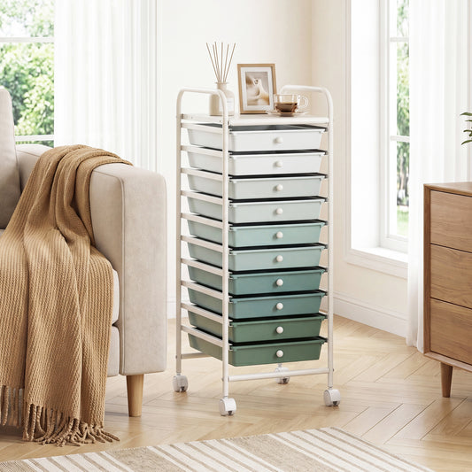 10 Drawers Mobile Storage Trolley with 4 Wheels for Beauty-Green
