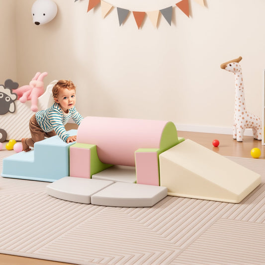 10 Pieces Foam Climbing Blocks Set with PU Leather Surface for 1-3 Years Old-Grey