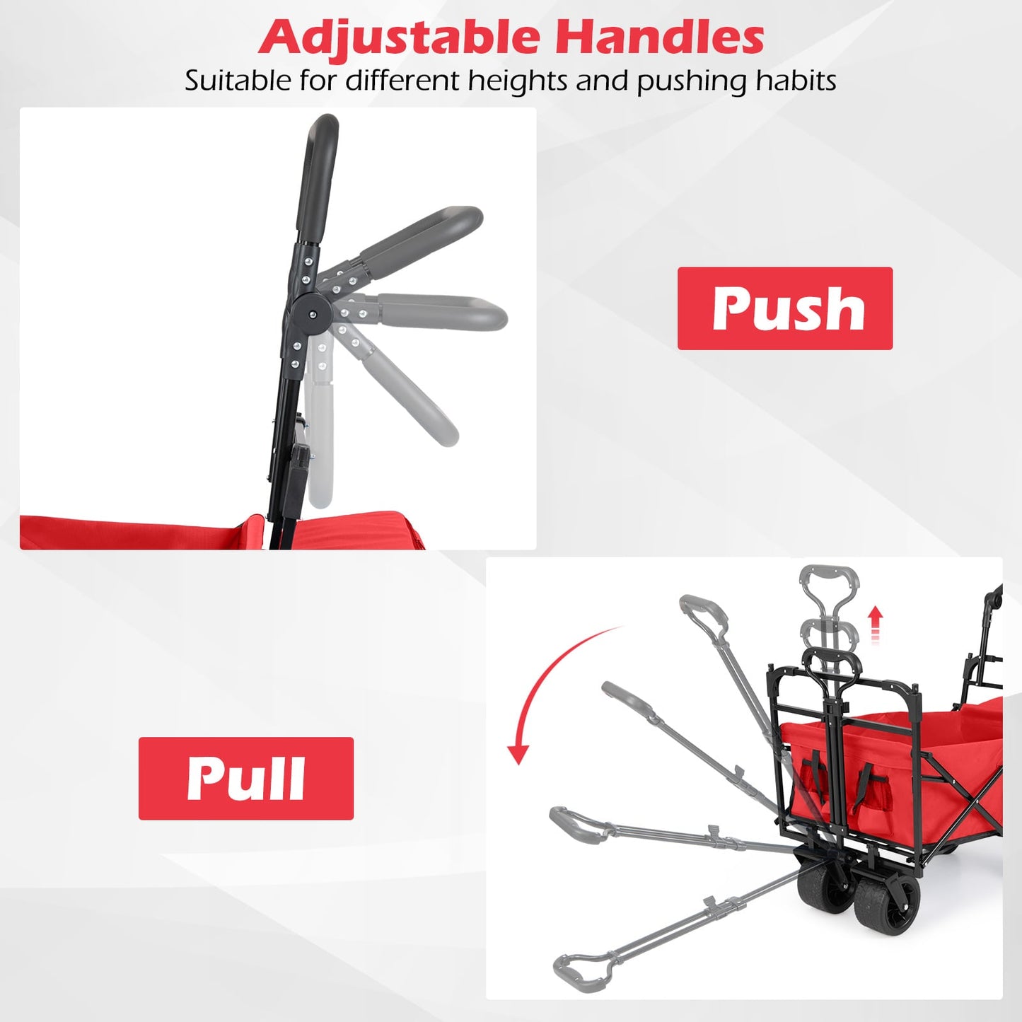 100 L Folding Garden Cart with Adjustable Handles and Canopy-Red