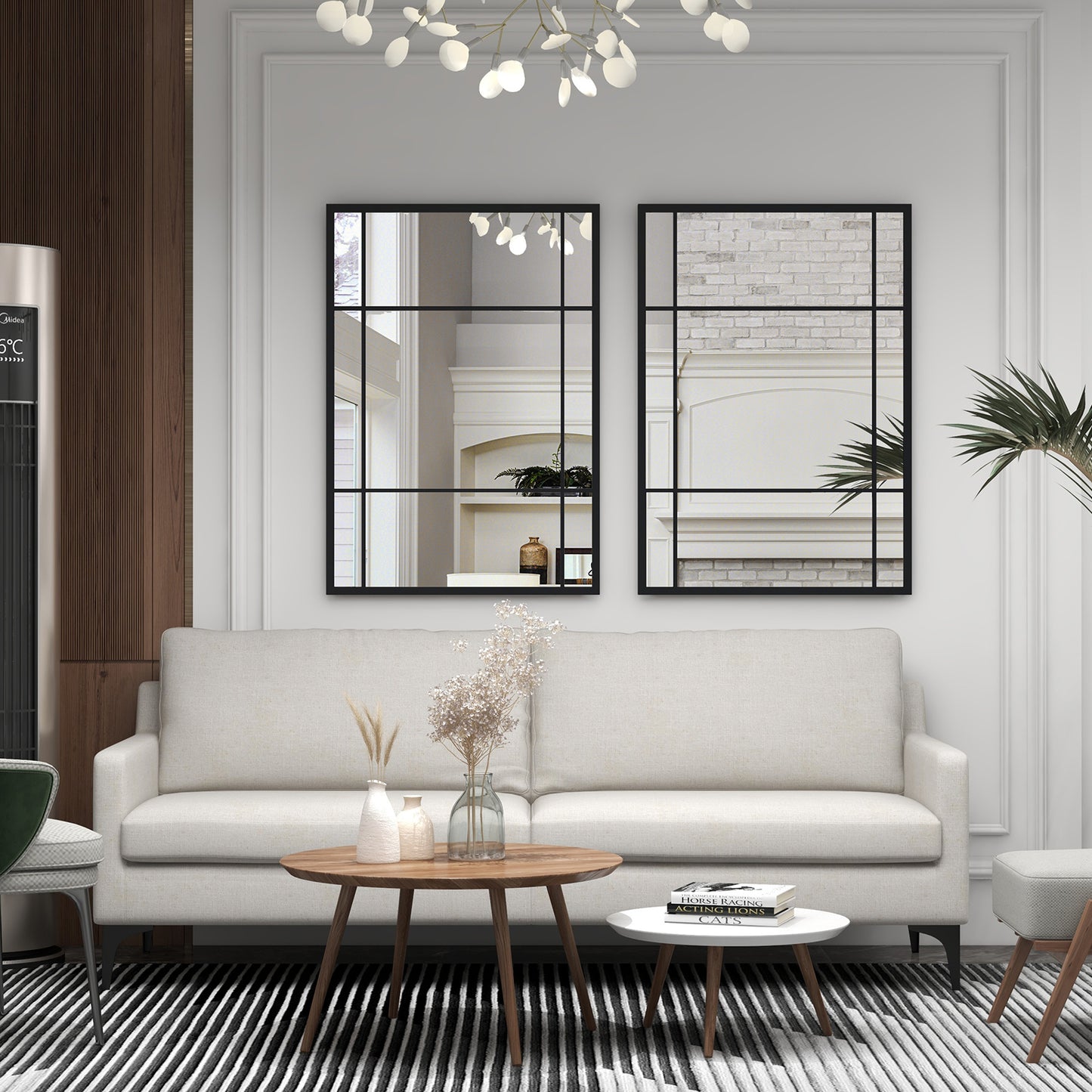 100 cm x 70 cm Wall Mounted Mirror Metal Framed Hanging Mirror for Living Room-Black