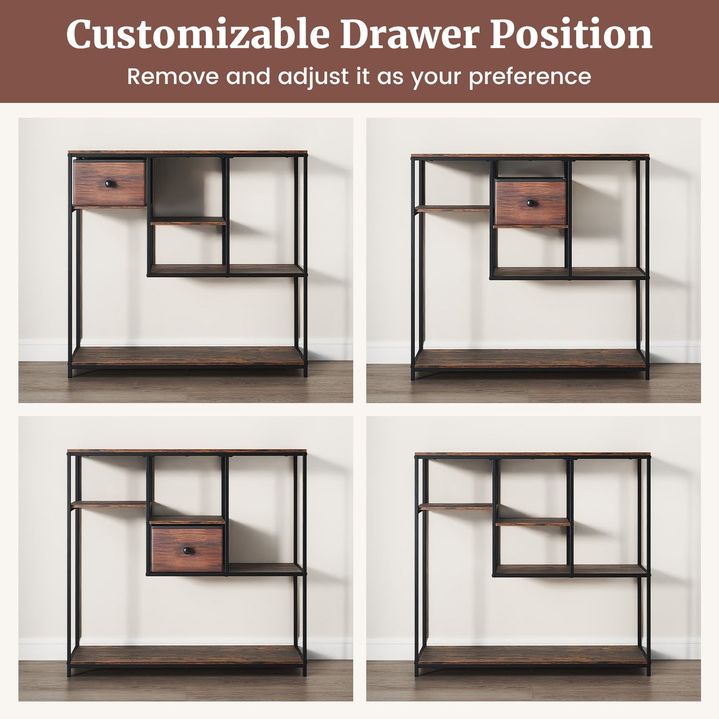 100CM Console Table with Storage Behind Sofa Couch Table with Drawer-Rustic Brown