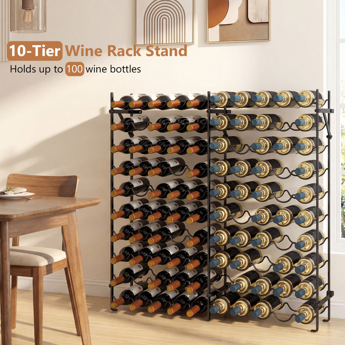 100-Bottle Large Wine Rack Holder with Wall-Anchored Design