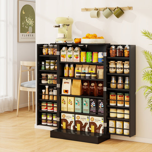 104cm Tall Kitchen Pantry Storage Cabinet with Doors and Adjustable Shelves-Black
