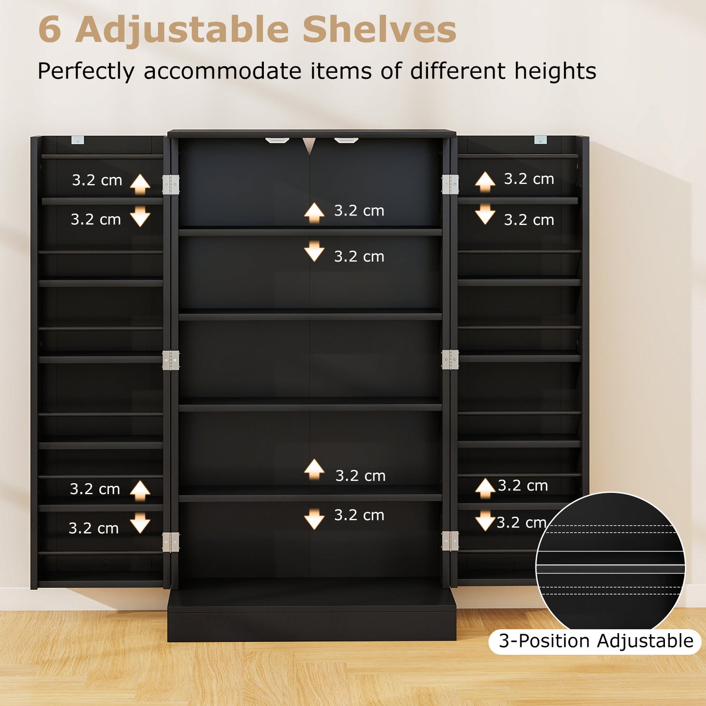 104cm Tall Kitchen Pantry Storage Cabinet with Doors and Adjustable Shelves-Black
