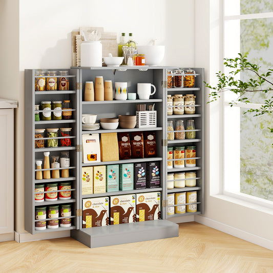 104cm Tall Kitchen Pantry Storage Cabinet with Doors and Adjustable Shelves-Grey