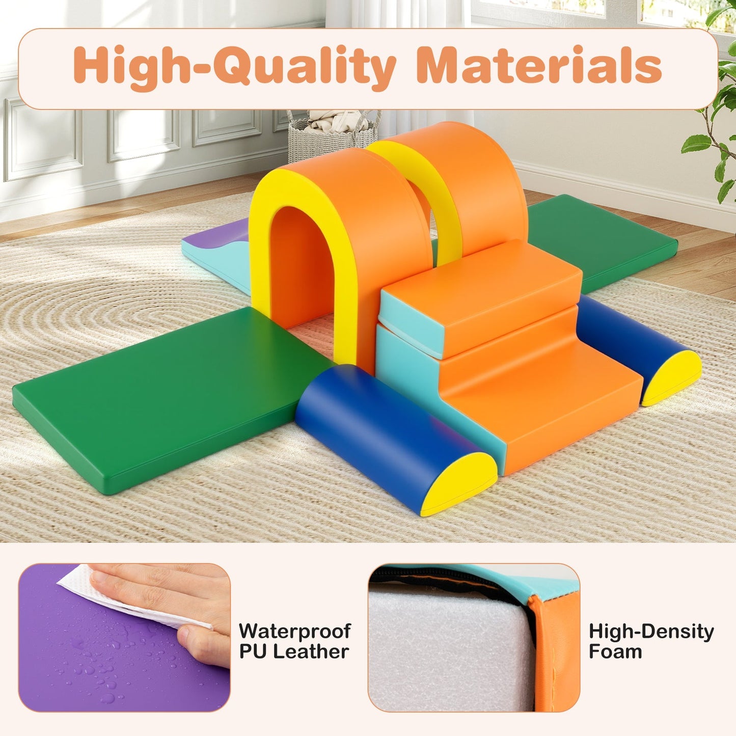 10-Piece Foam Climbing Blocks for Crawling Climbing and Sliding-Orange
