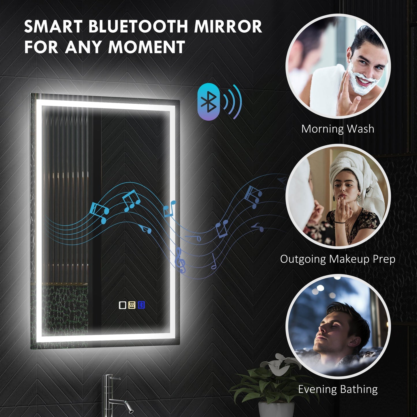 HOMCOM 50 x 70 cm Anti-Fog LED Bathroom Mirror, with Bluetooth - Silver Tone