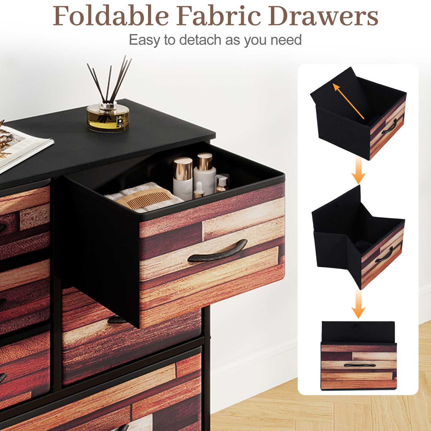 11-Drawer Dresser Tall Storage Chest with Metal Frame-Brown