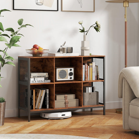 110 CM 6 Cube Bookcase with Heavy-Duty Metal Frame for Home Office-Rustic Brown
