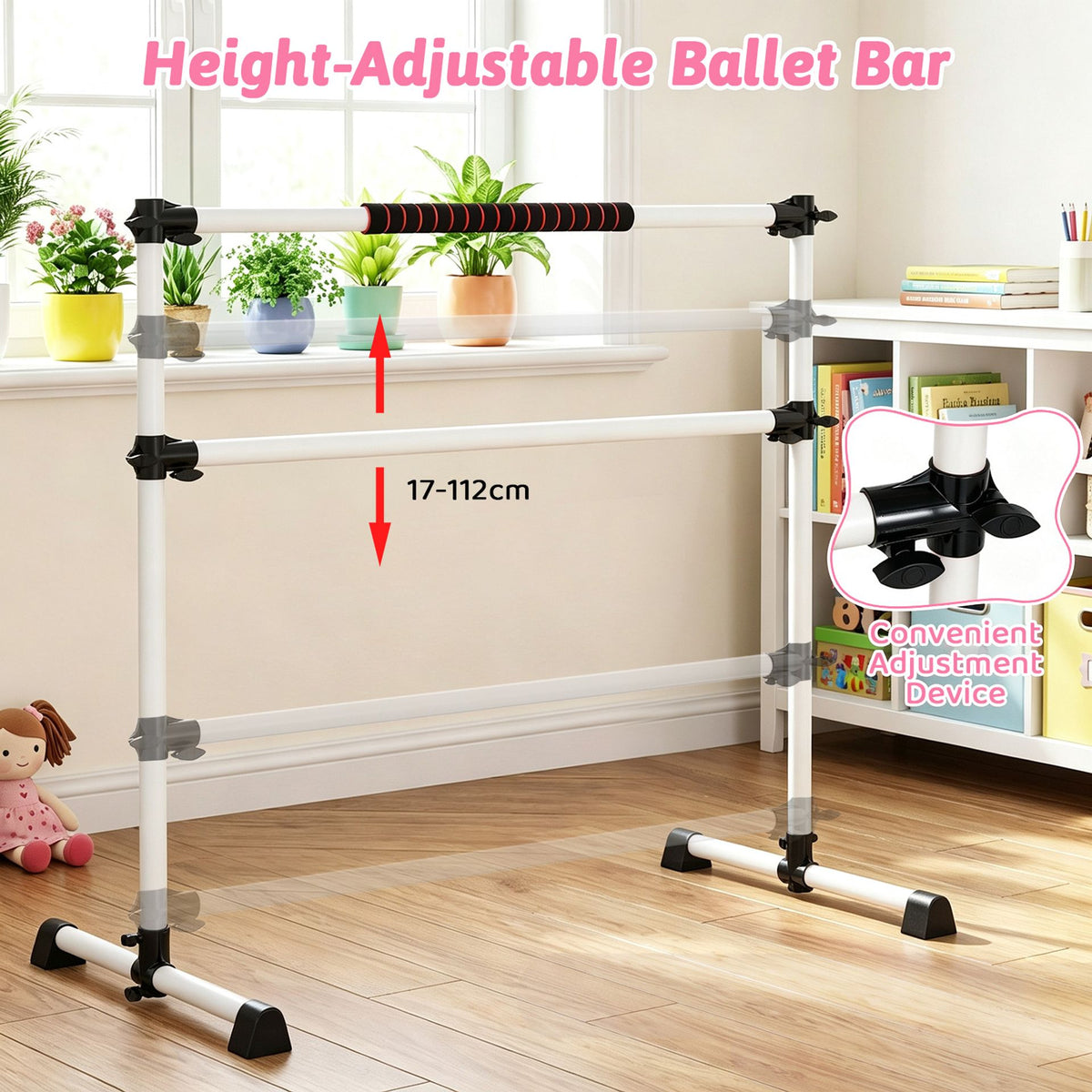 110 KG Max Load Adjustable Ballet Barre for Balance Workout for Strength Training-White