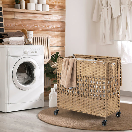 110L Collapsible Laundry Hamper Lid and Removable Liner Bag-Natural
