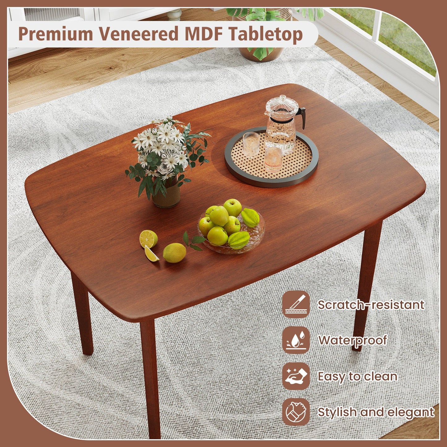 110cm Wooden Dining Table for 2-4 People-Walnut