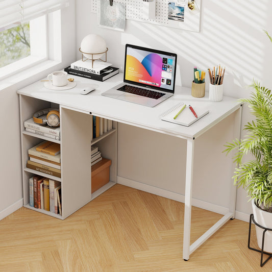 115 CM Computer Desk with 5 Storage Compartments-White
