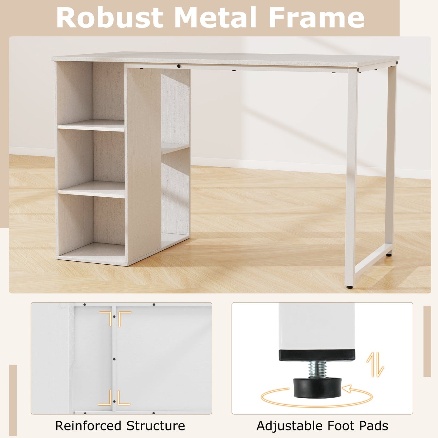 115 CM Computer Desk with 5 Storage Compartments-White