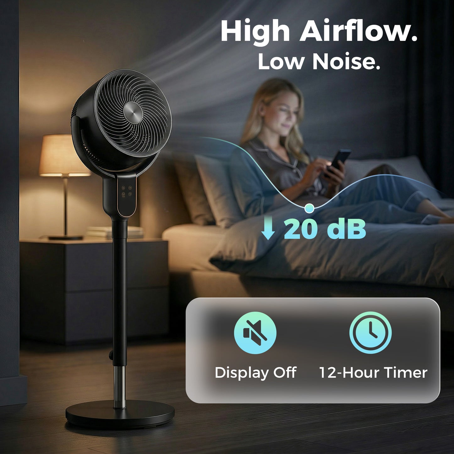 HOMCOM 20 dB Silent Standing Fan for Bedroom, 42" Pedestal Fan with Remote, 90° Oscillating, 8 Speeds, Remote Control, Black