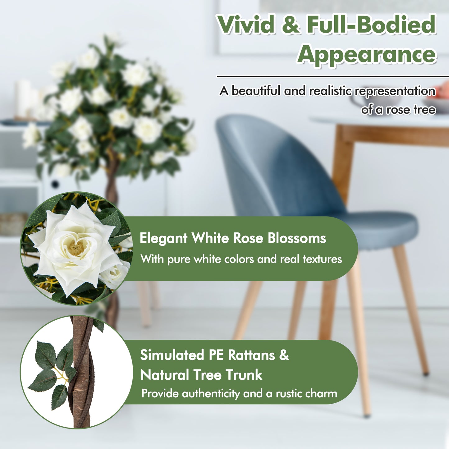120 CM Artificial Flower Tree Faux Floral Plant Set of 2 with White Roses