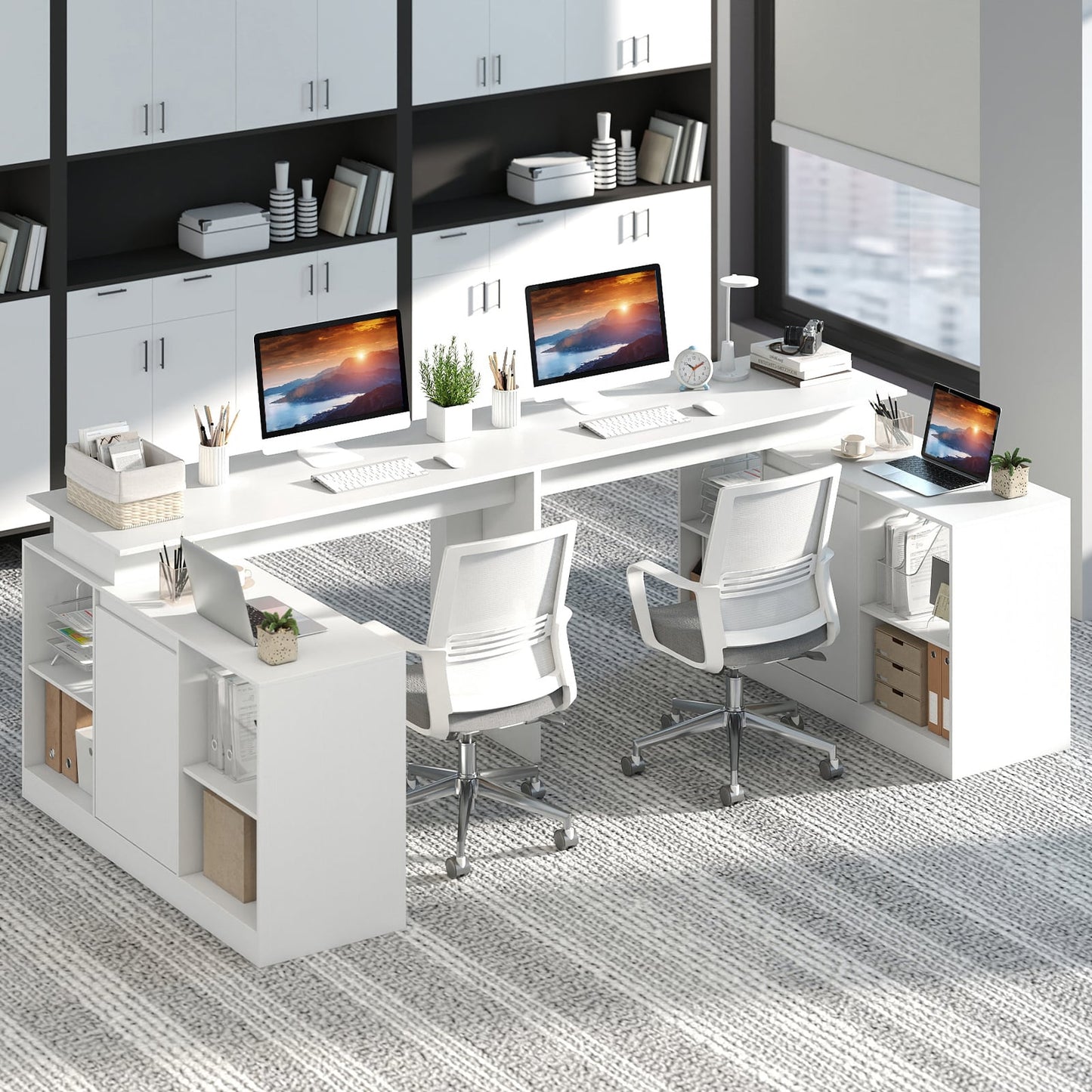 120CM Reversible Corner Writing Desk with 2-Way Cabinet-White
