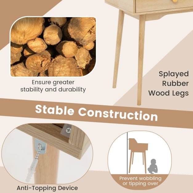 120 CM Writing Desk with Hutch and Drawers for Bedroom-Natural
