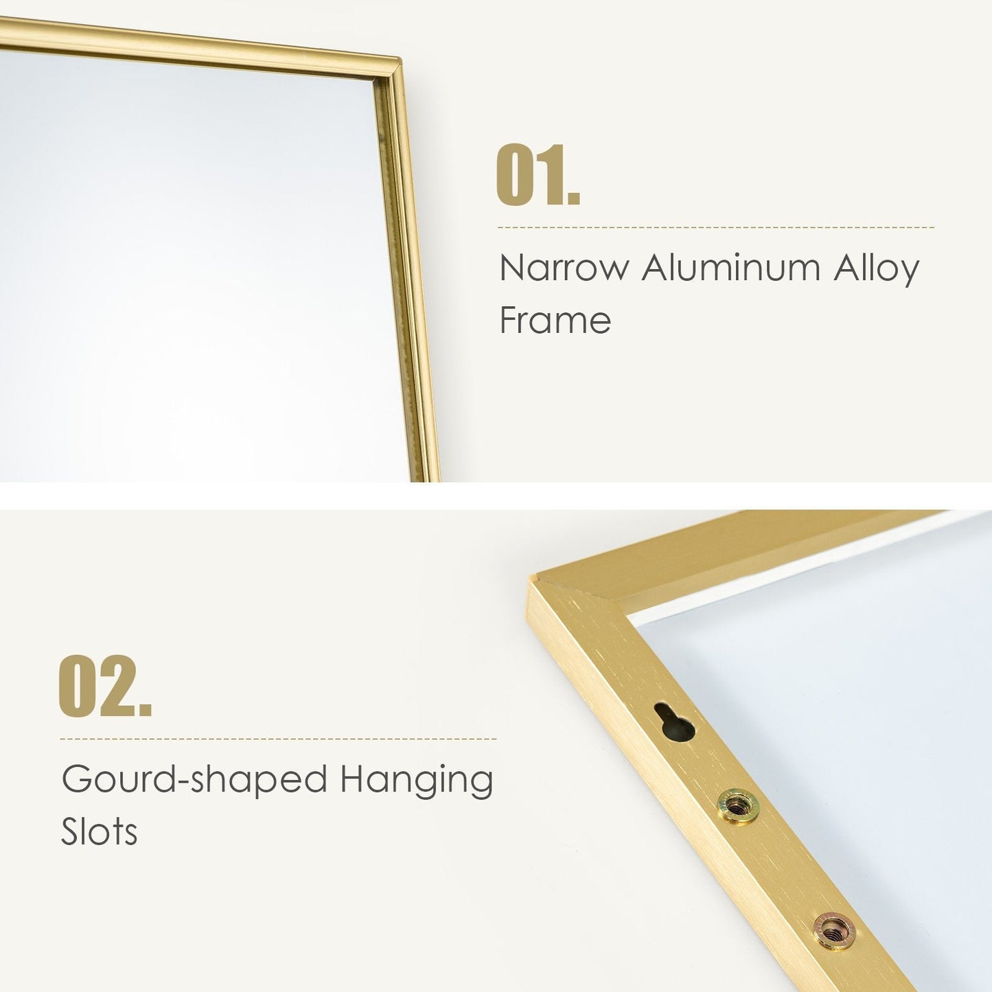 120 x 37 cm Full Length Wall Hanging Mirror with Adjustable Hook-Golden