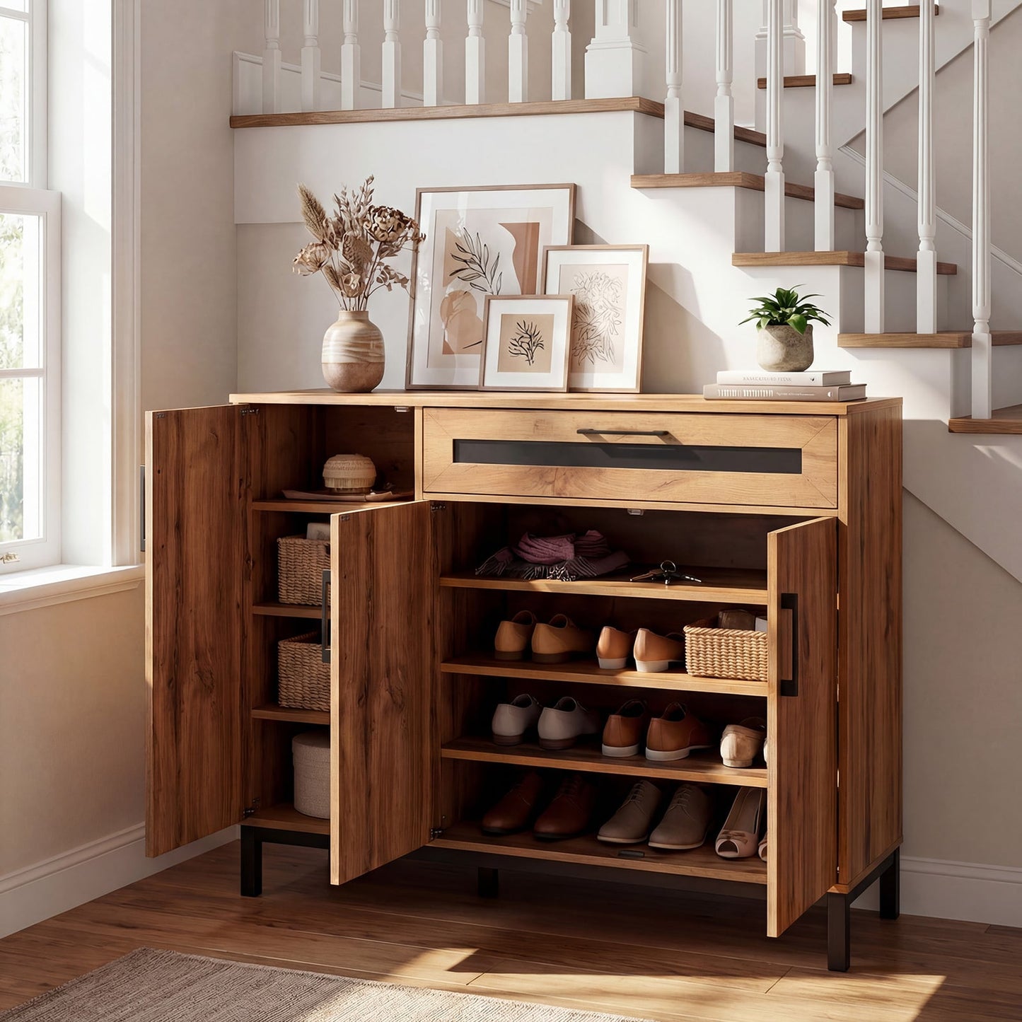 120cm Sideboard Buffet Cabinet with Drawer and 3 Doors for Kitchen-Natural