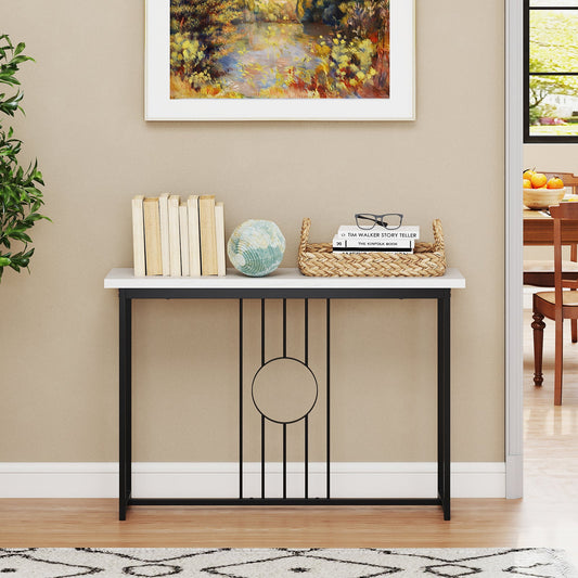 120cm Modern Faux Marble Top Console Table with Heavy-duty Metal Frame-Black