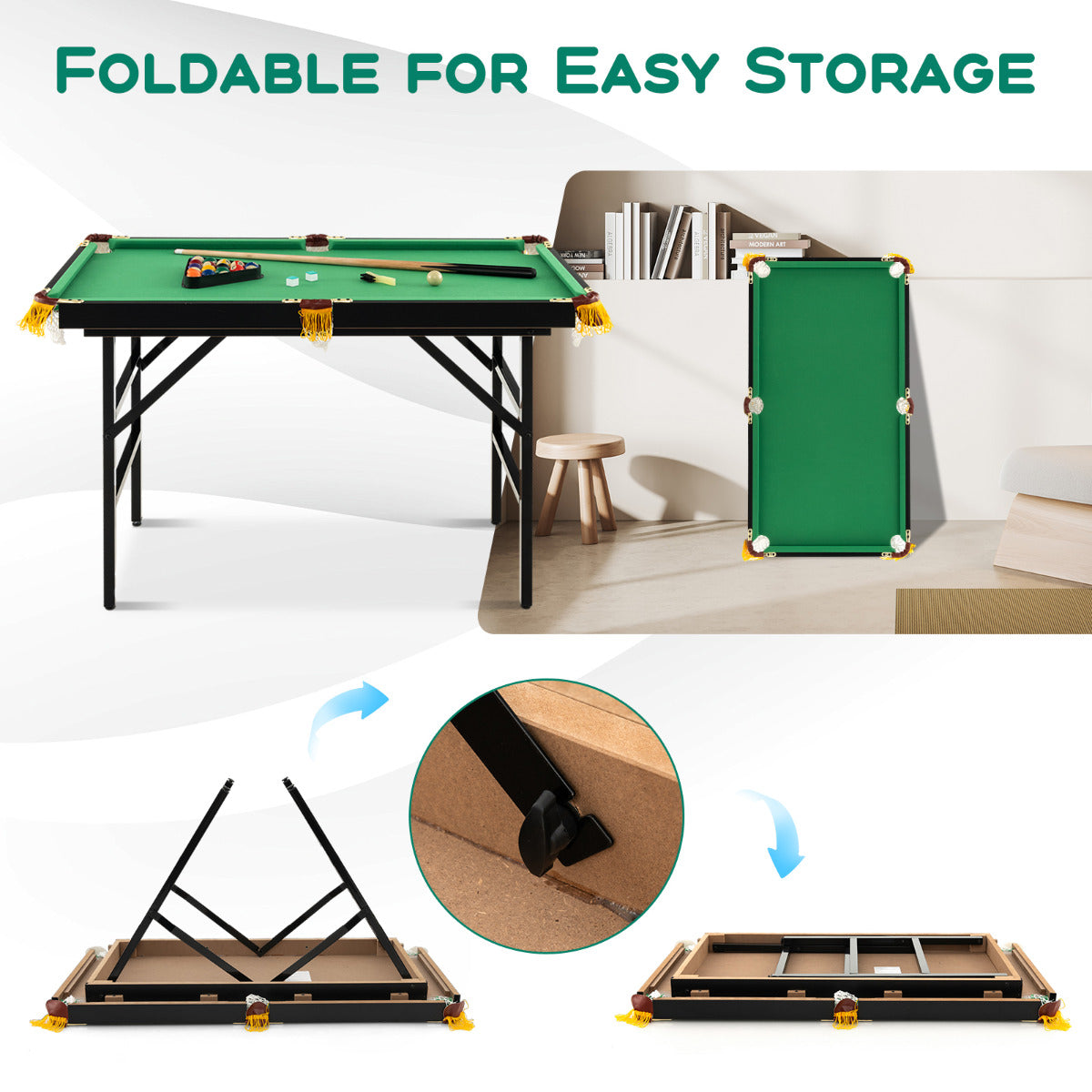 Folding Billiards Table with Accessory Set for Whole Family-Green