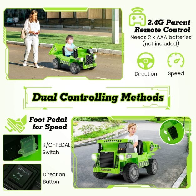 12V Kids Ride on Dump Truck with Electric Dump Bed-Green