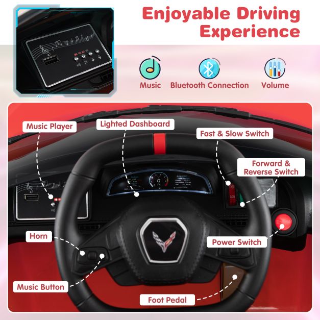 12V Electric Kids Ride On Car with Remote Control and Lights-Red