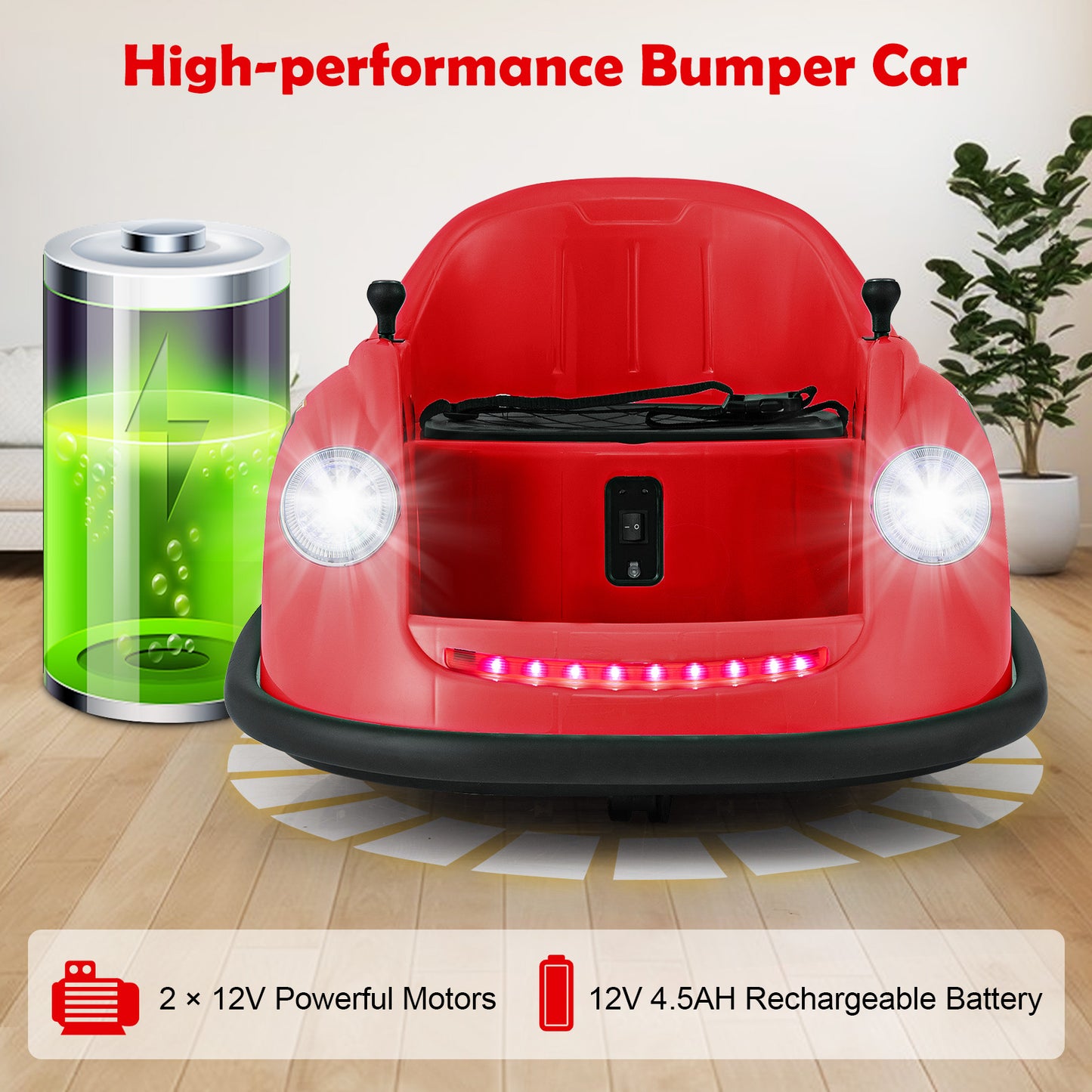 12V Kids Ride on Bumper Car with Remote Control and Music-Red