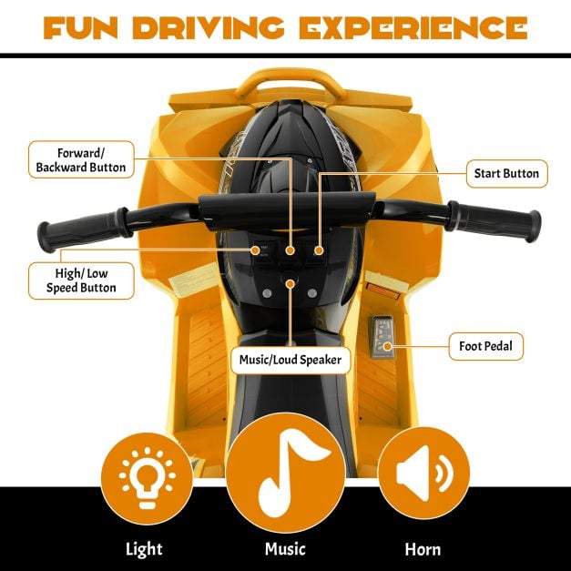 12V Kids Ride On ATV with 2 Speeds and LED Lights-Yellow