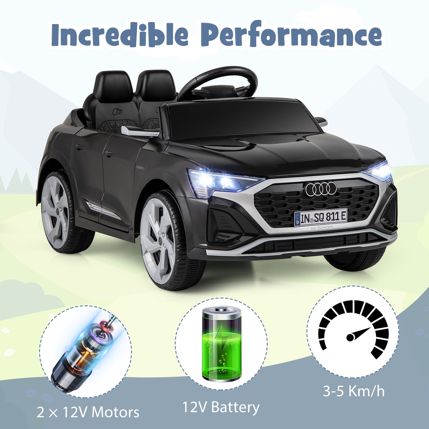 12V Kids Ride On Car with Remote Control and 4 Wheels Suspension-Black