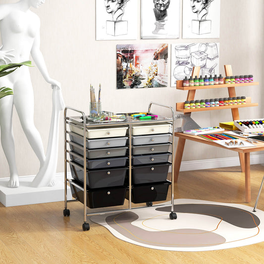 12 Drawers Rolling Storage Cart with 4 Wheels and Brakes-Gradient Black