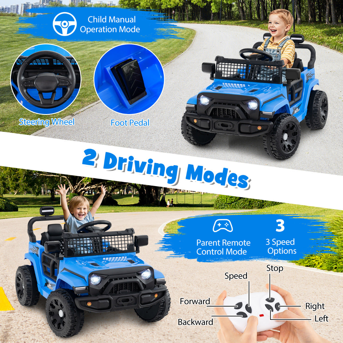 12V Kids Ride on Truck Car with Remote Control for Kid Over 3 Years Old-Navy