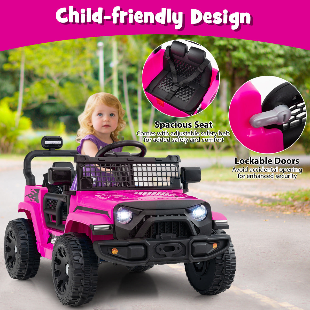 12V Kids Ride on Truck Car with Remote Control for Kid Over 3 Years Old-Pink