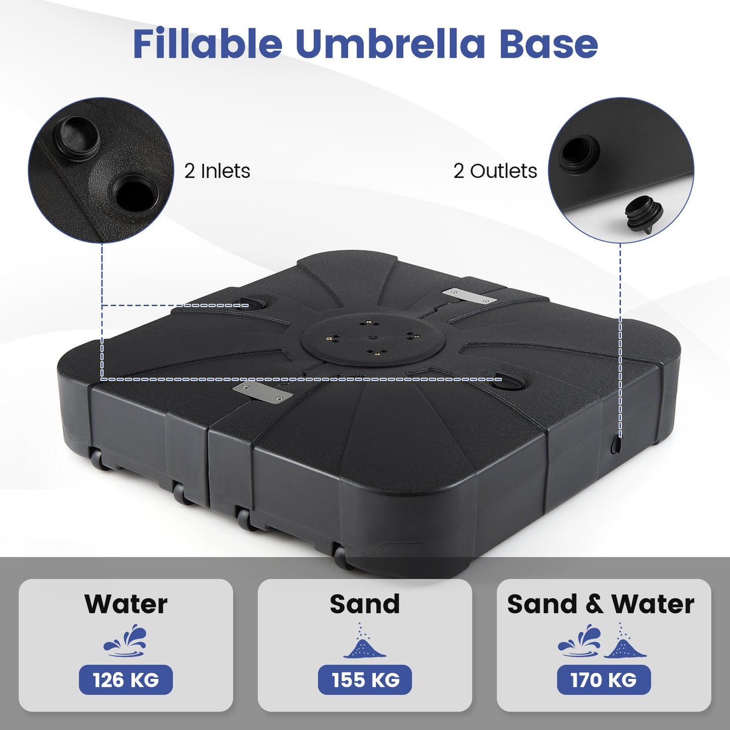 130 kg/170 kg Outdoor Cantilever Umbrella Base with Wheels Heavy-Duty Offset Patio Umbrella Stand-M