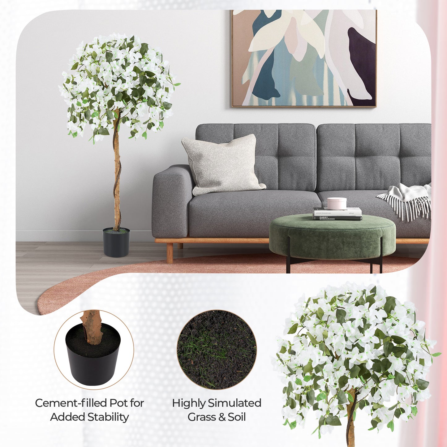 130cm Artificial Azalea Tree with 576 Flowers and 288 Leaves 2 Pack-White