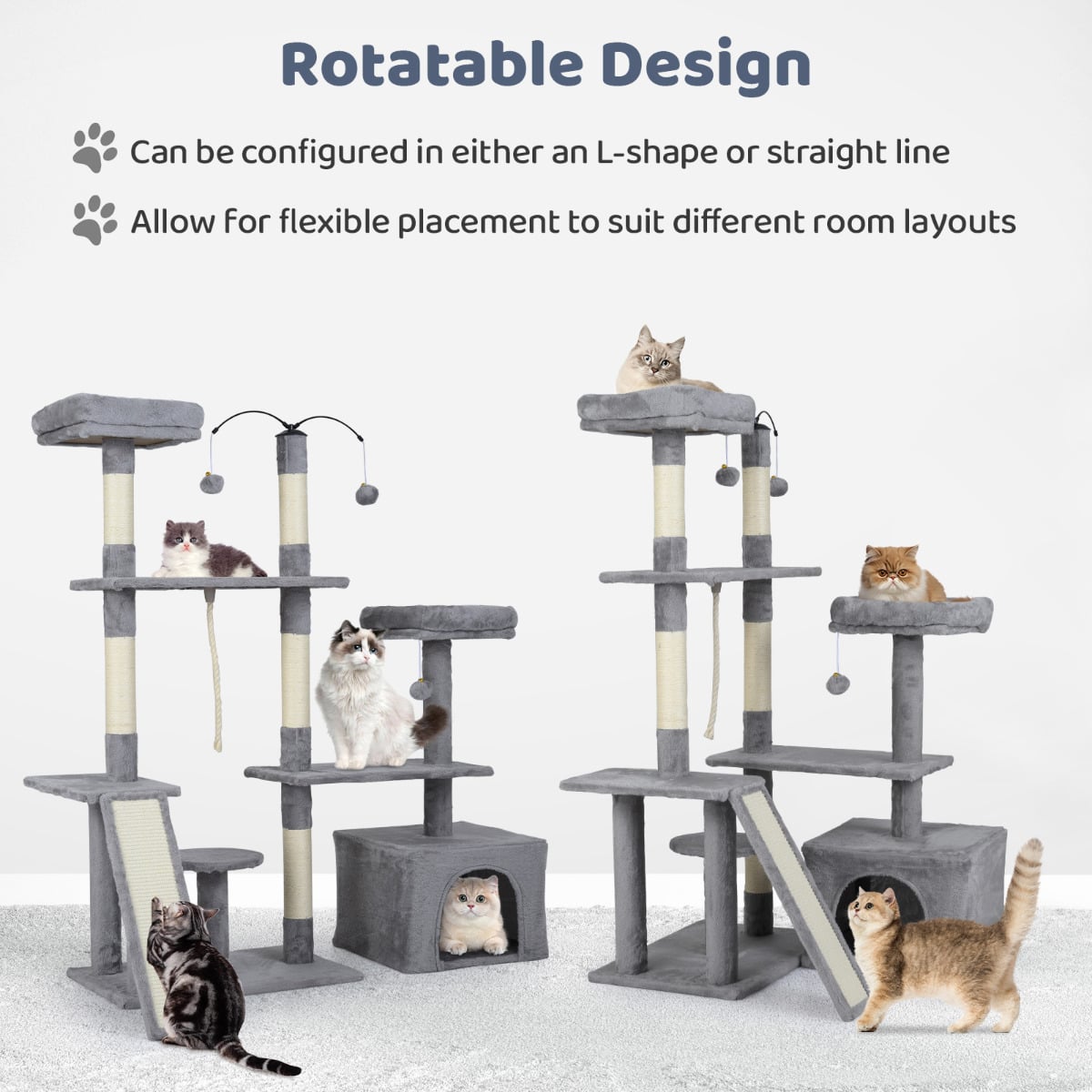136 CM Tall Cat Tree Tower with Sisal Scratching Posts-Light Grey