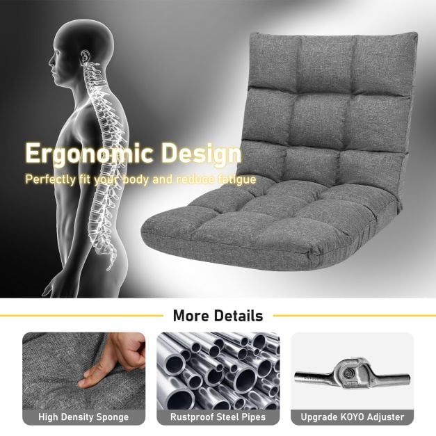 14-Position Adjustable Folding Lazy Gaming Sofa-Gray