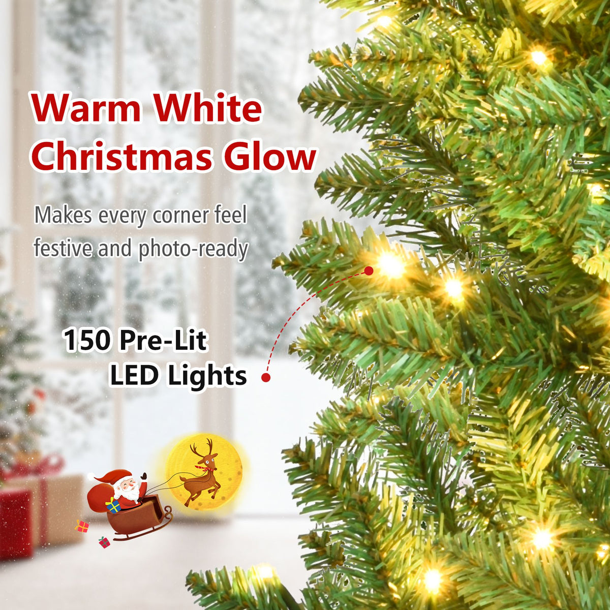 150 CM Artificial Christmas Tree with Wood Collar and 300 Full Branch Tips